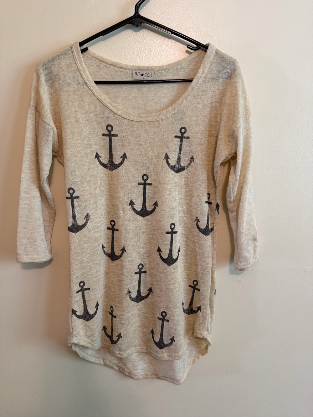 Free Kisses Beige Cozy Knit Top with Black Accent